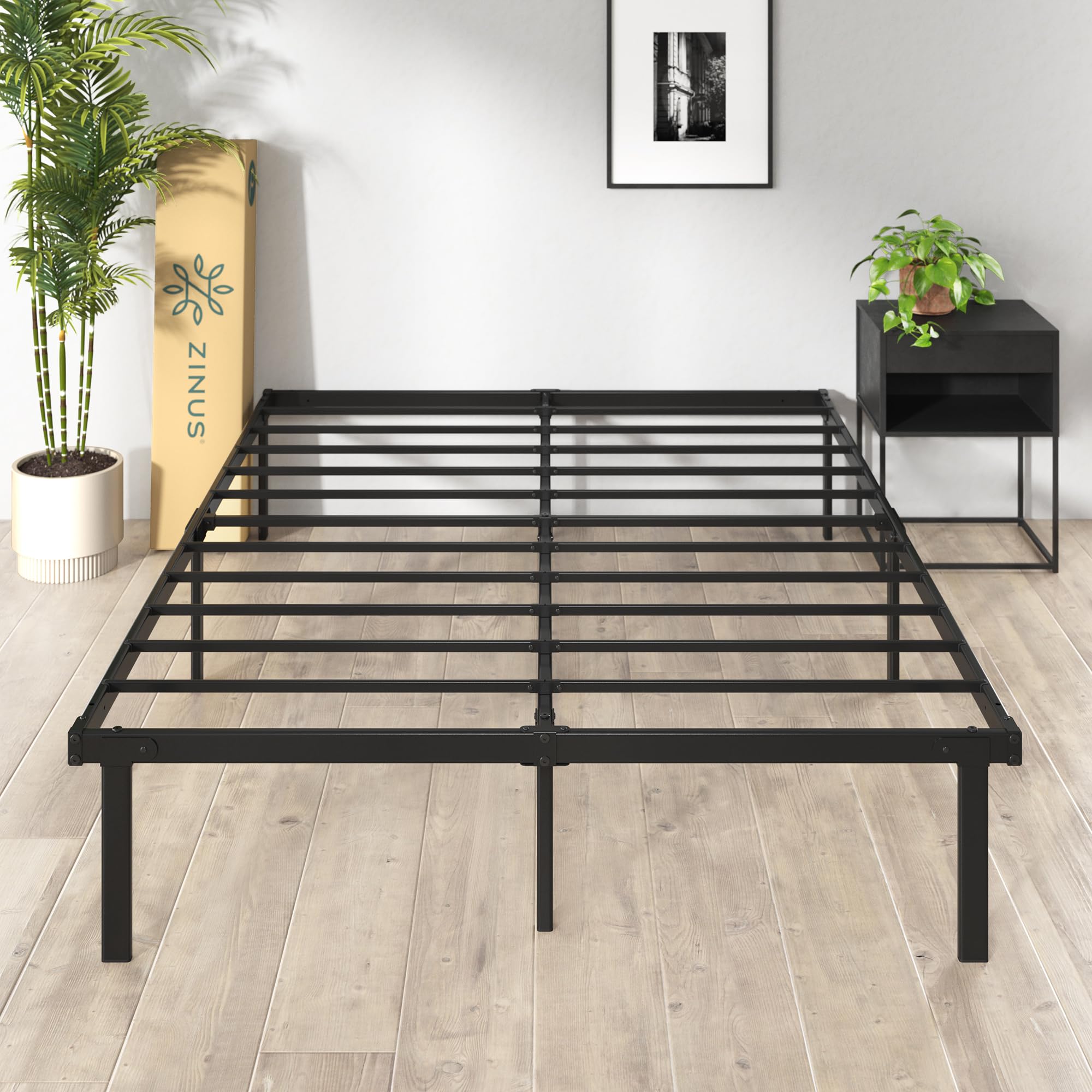 Zinus Caleb Double Metal Bed Frame – 135x190cm Platform Bed with Storage