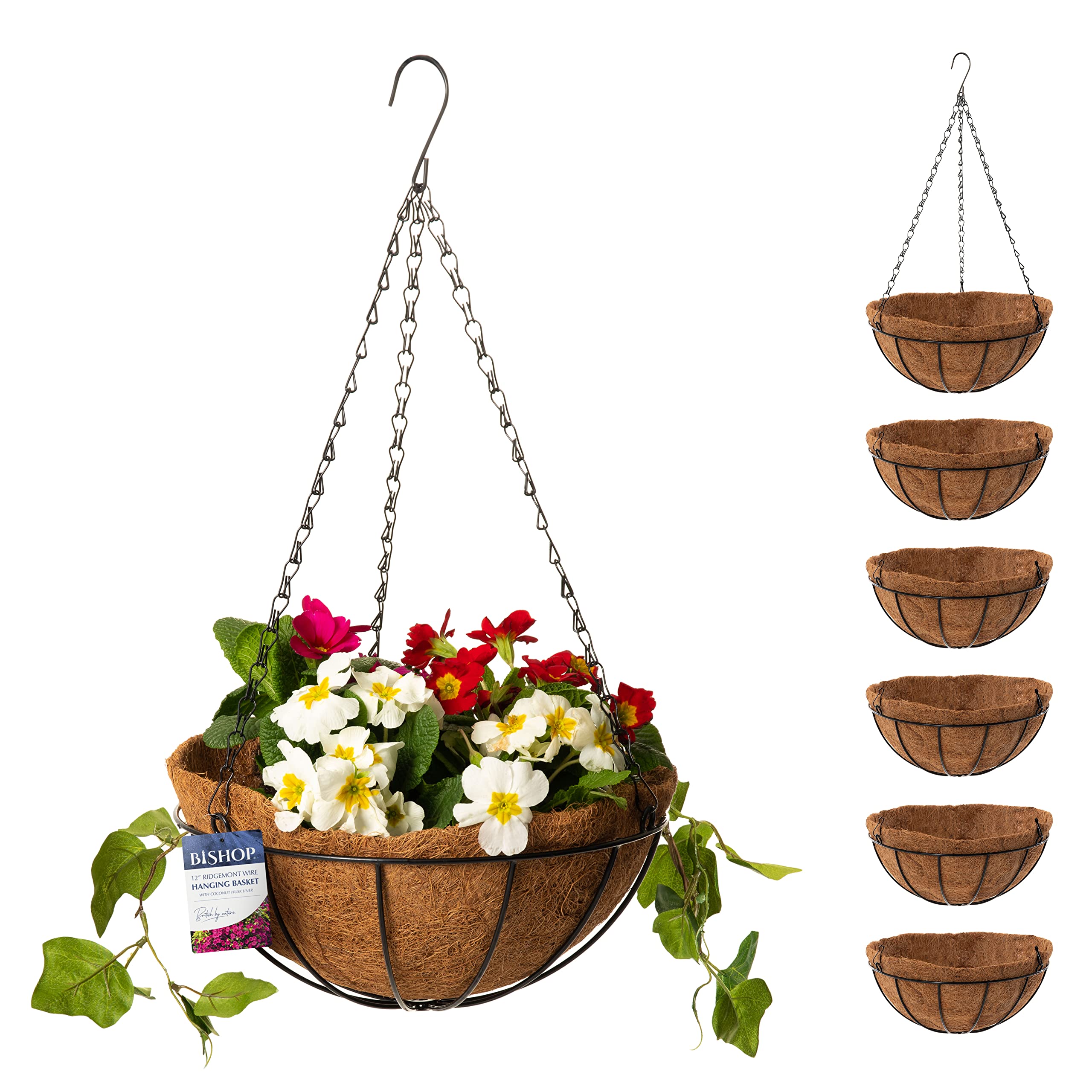 12 Inch Black Wire Hanging Basket with Coco Liner – 2 Pack