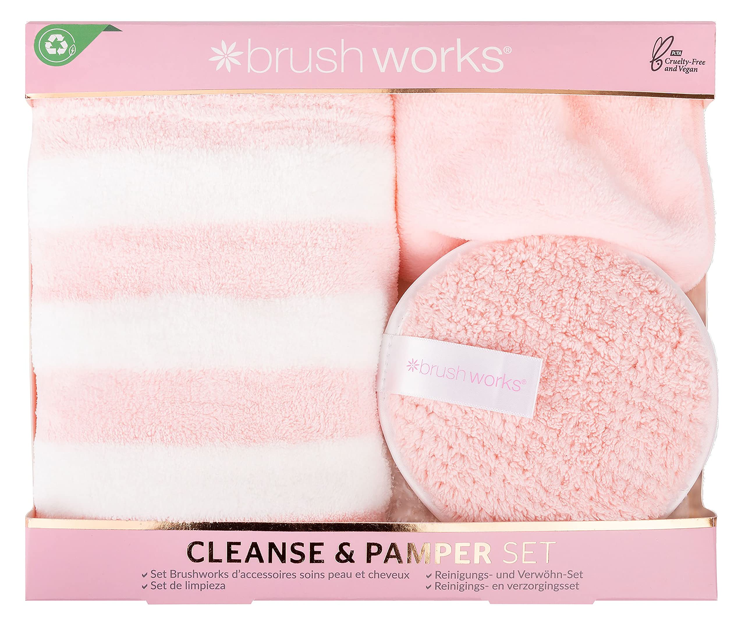 Brushworks Cleanse & Pamper Set – 3-Piece Makeup Remover & Hair Towel