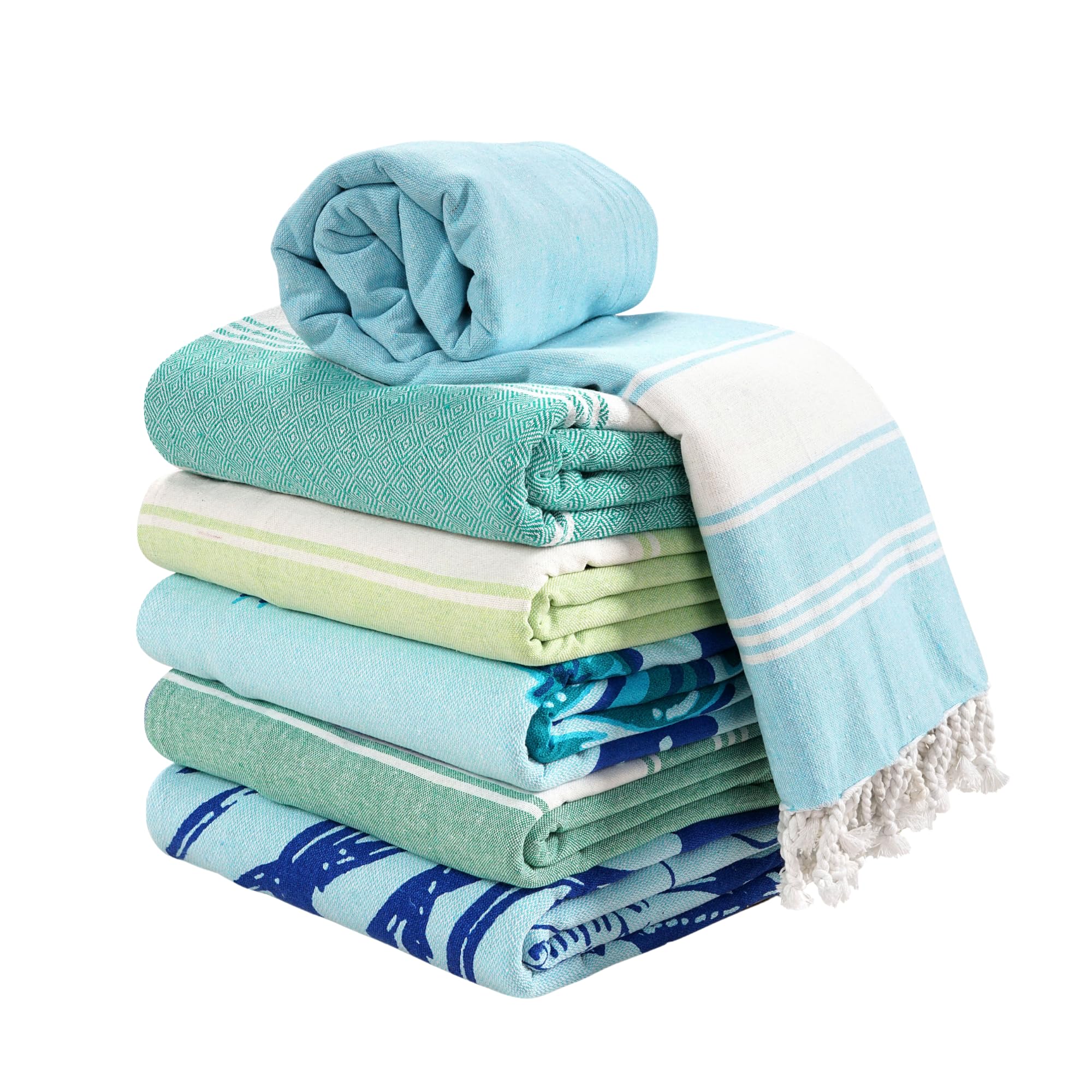 Lane Linen Turkish Beach Towels Set of 6 | Oversized Sand Free Cotton
