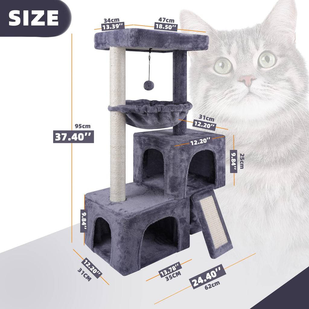 Cat Tree Tower – Multi-Level Activity Centre with 2 Condos, Grey