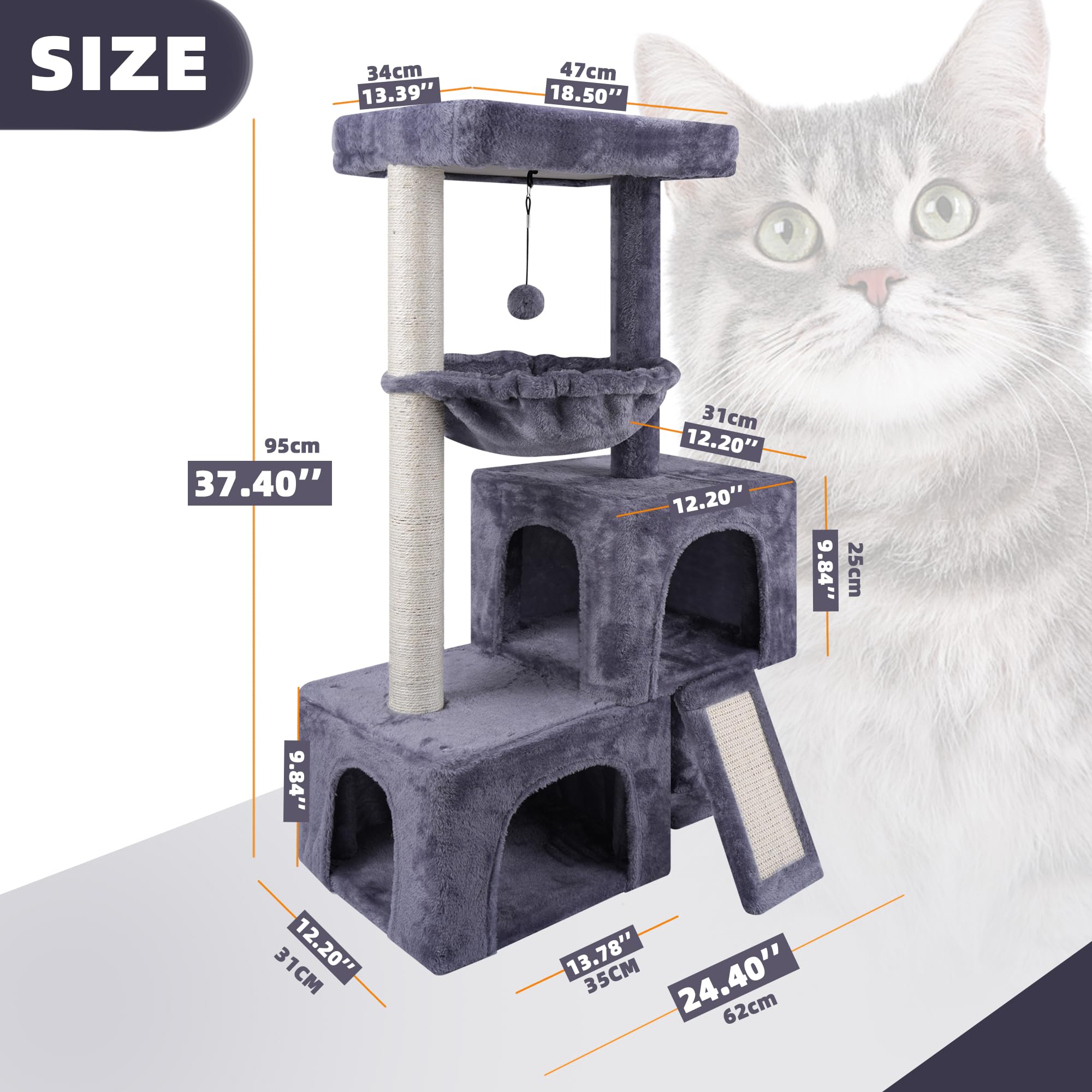 Cat Tree Tower – Multi-Level Activity Centre with 2 Condos, Grey