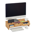 Relaxdays Bamboo Monitor Stand – Ergonomic Screen Riser with 2 Drawers