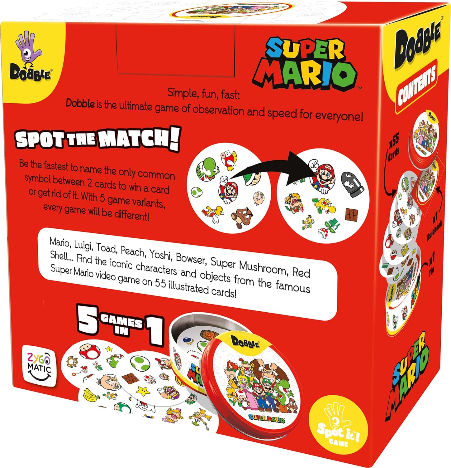 Dobble Super Mario Card Game - Family Speed and Observation Travel Game