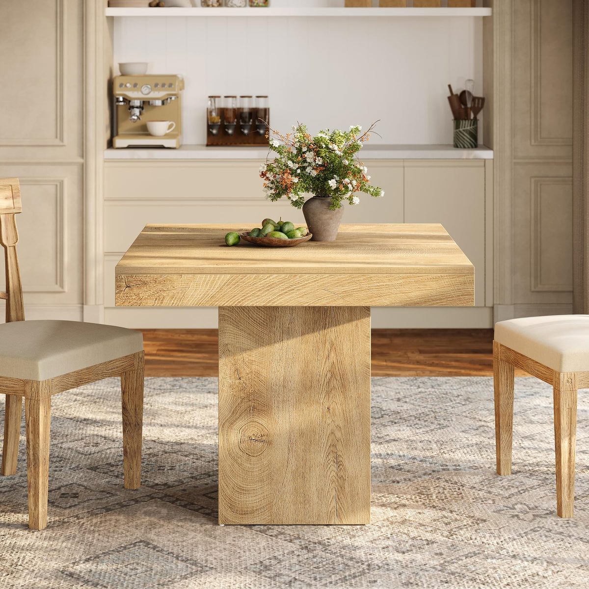 Tribesigns Square Dining Table for 4, 100 cm Farmhouse Small Kitchen Dinner Table with Sturdy Pedestal Base - image 3