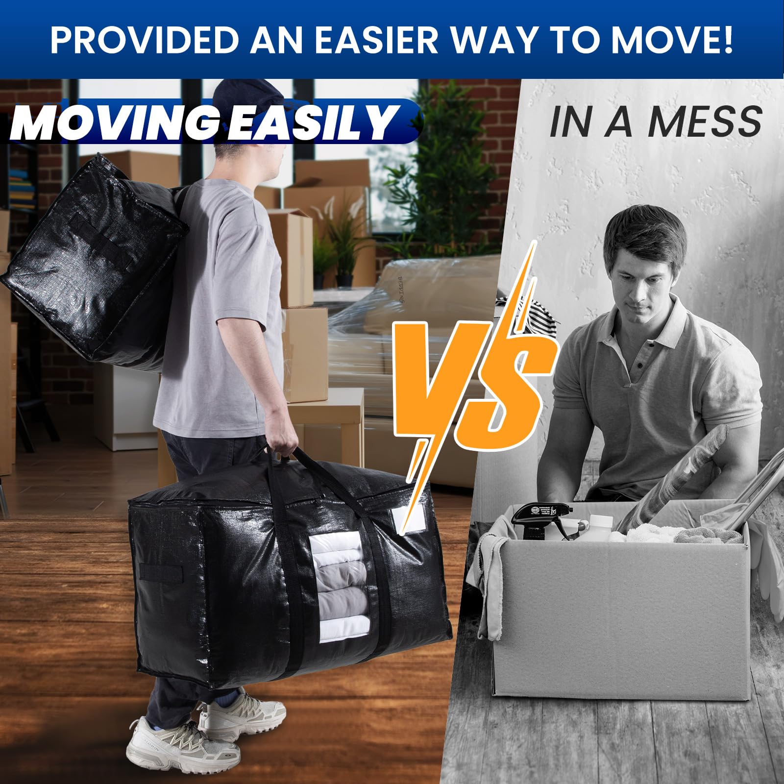 TAILI Extra Large Moving Bags – 6 Pack Heavy Duty Storage with Zips