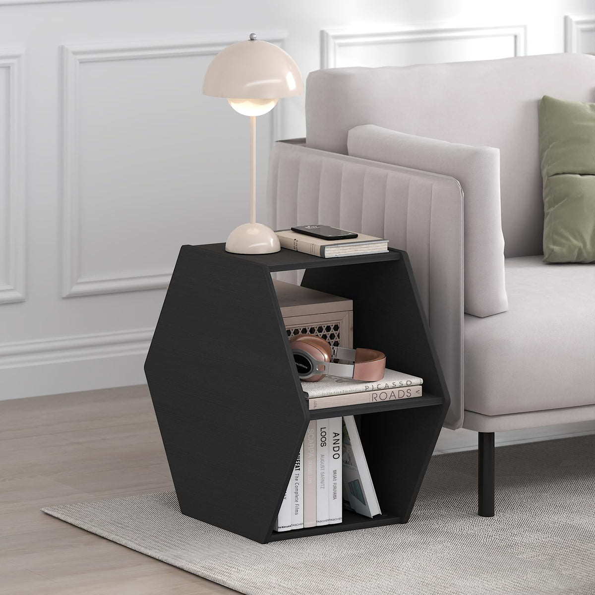 Furinno SIMPLE DESIGN Coffee Table, Hexagon Modern Coffee Table with Open Shelf, Vertical or Horizontal Side Table, for Living Room, Bedroom - image 2