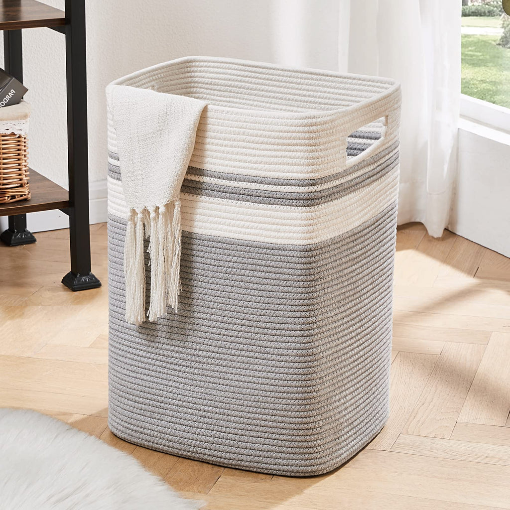 OIAHOMY Tall Cotton Laundry Hamper – Large Woven Storage Basket, Gray