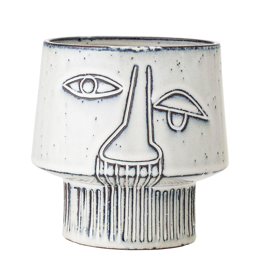 Bloomingville White Ceramic Flower Pot – Danish Design Stoneware 15cm