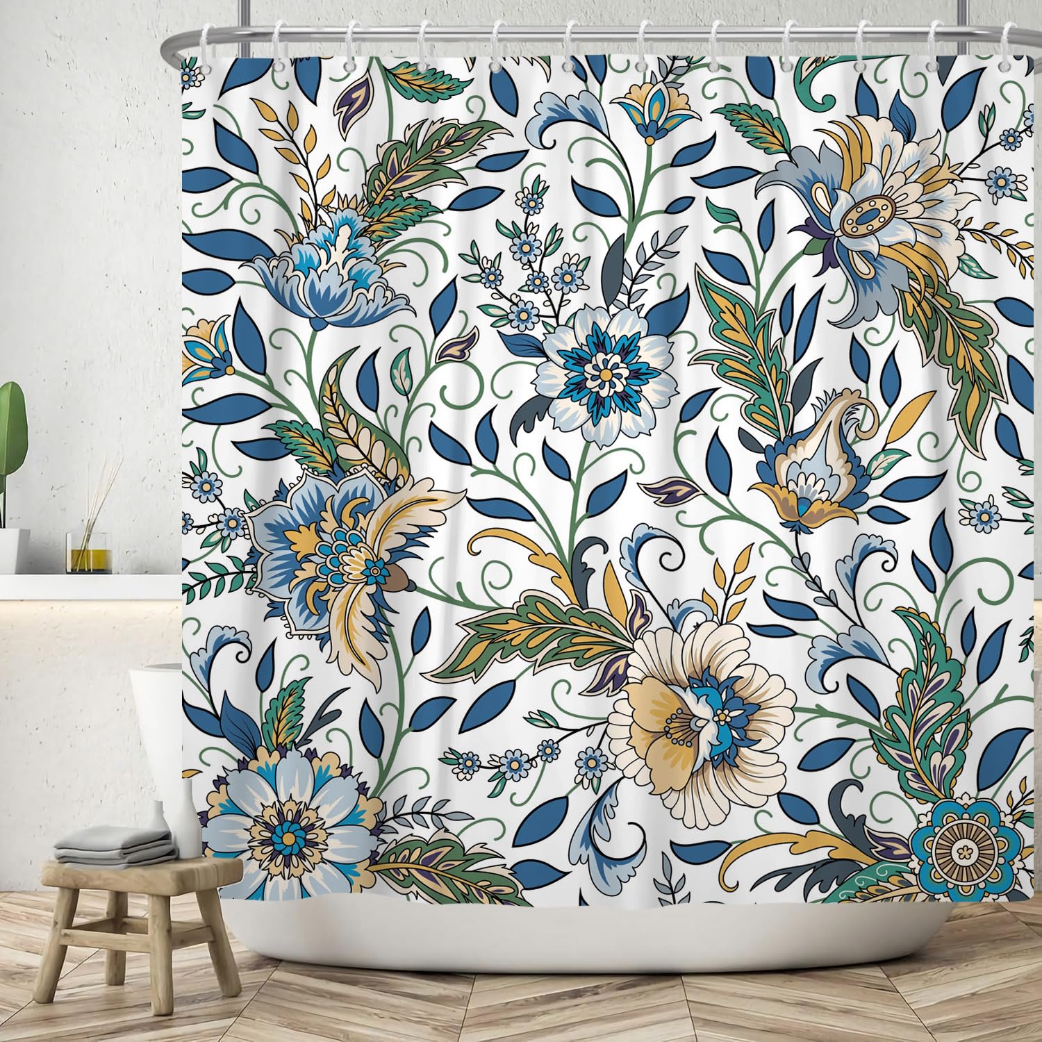 Flower Shower Curtain – Boho Floral Waterproof Polyester