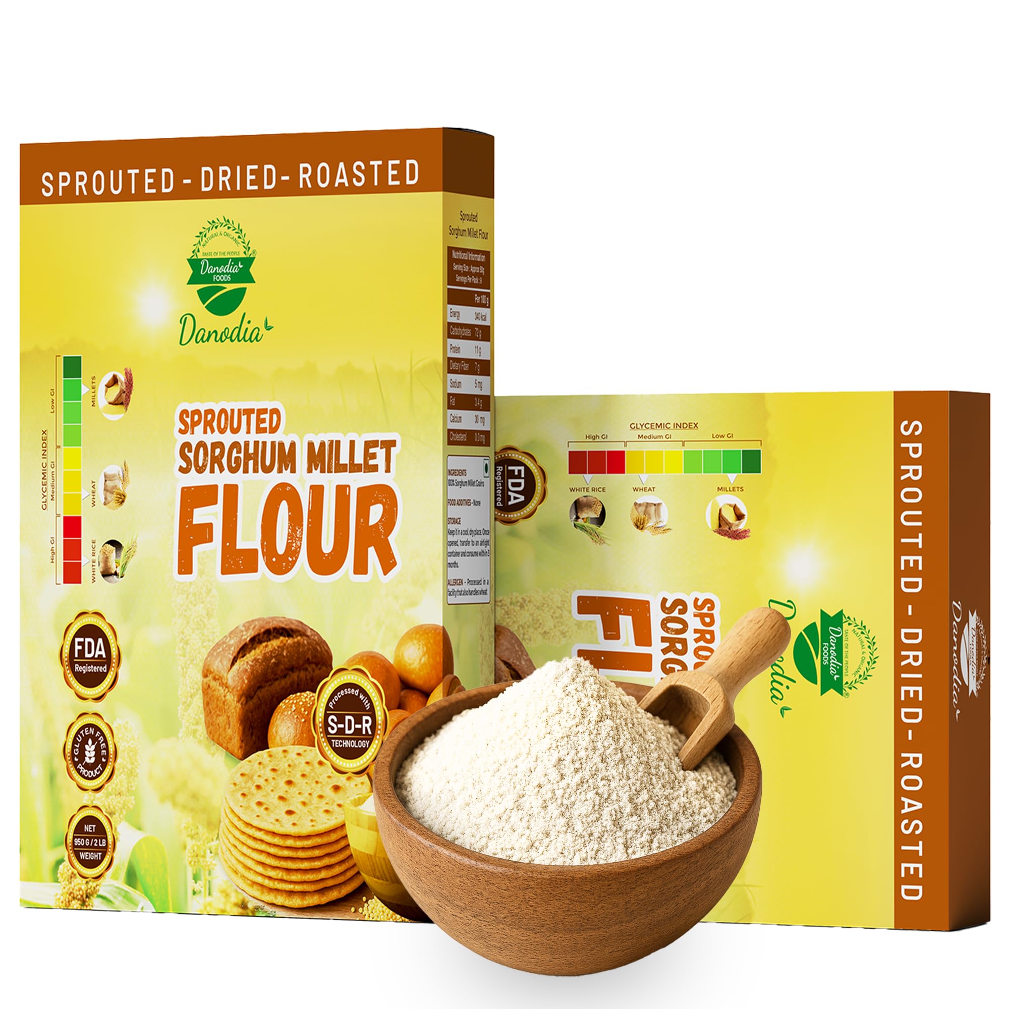 Danodia Foods Sprouted Sorghum Millet Flour – Roasted Jowar (950g)