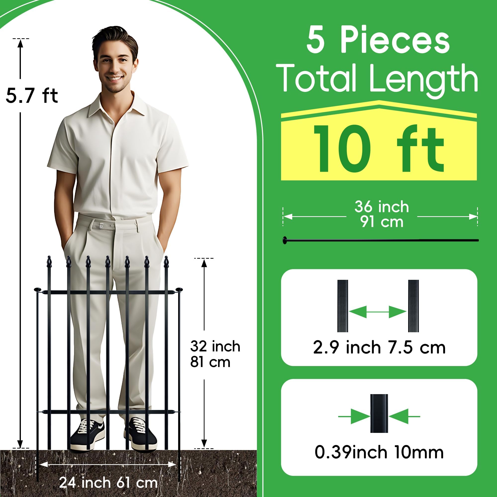 ARIFARO Metal Garden Fence | 5-Pack Rustproof Animal Barrier & Border