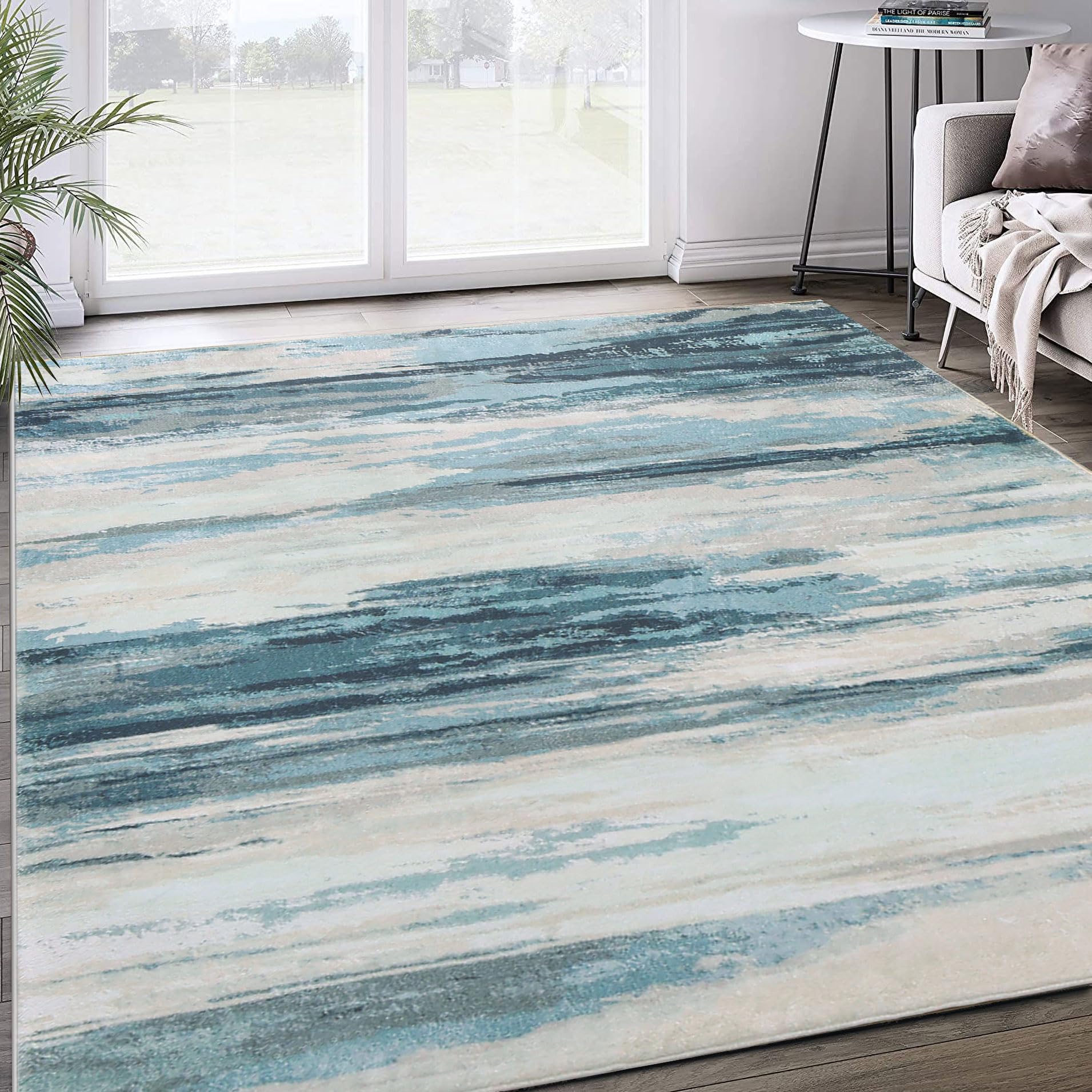 Tinyboy-hbq Modern Abstract Area Rug | Blue Soft Non-Slip Carpet