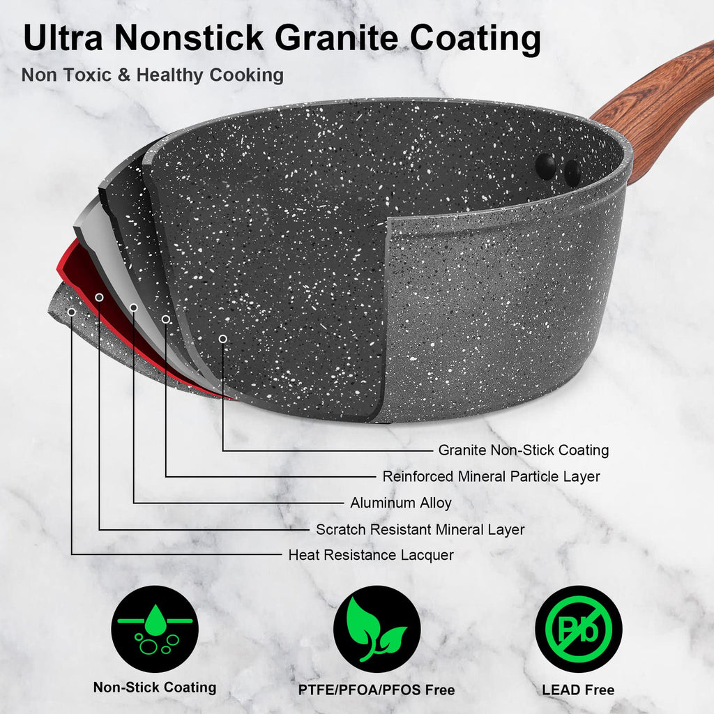 M MELENTA 11-Piece Non-Stick Granite Cookware Set | Induction Pan Set