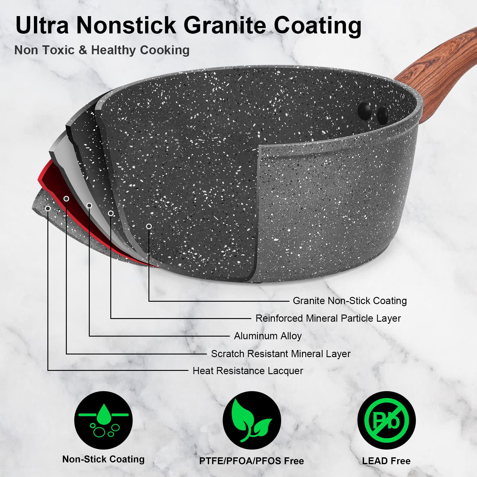 M MELENTA 11-Piece Non-Stick Granite Cookware Set | Induction Pan Set