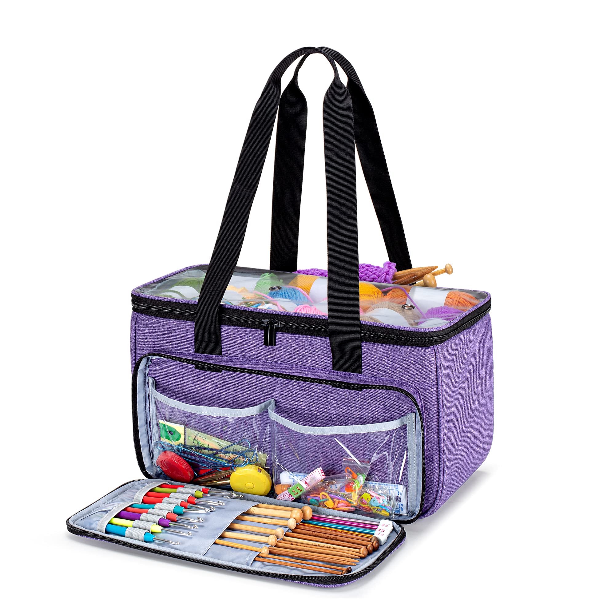 Yarwo Knitting Bag | Portable Yarn Storage Organizer for Needles, Purple