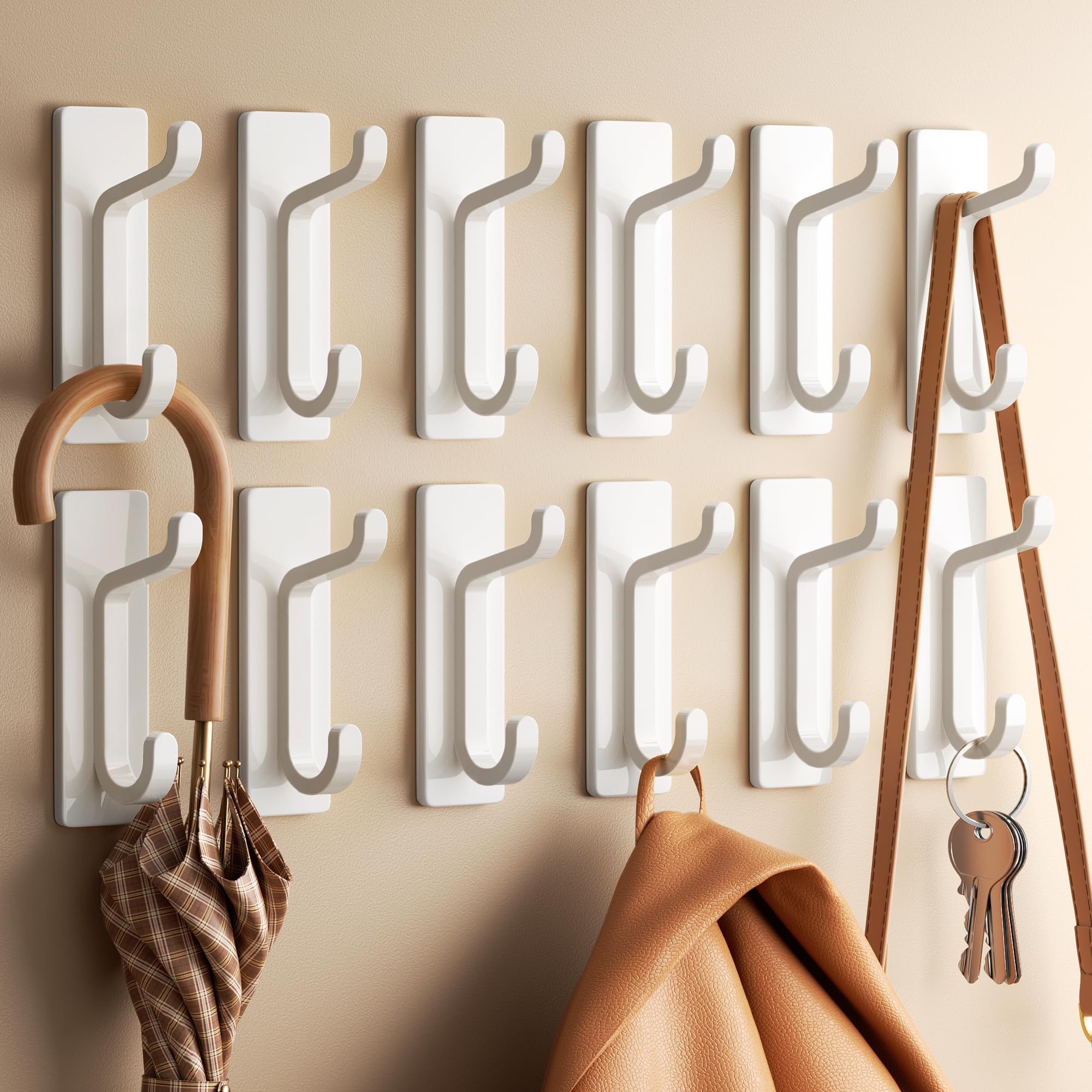 Pickpiff 12-Pack Adhesive Hooks – Heavy Duty Stainless Steel Wall Hooks