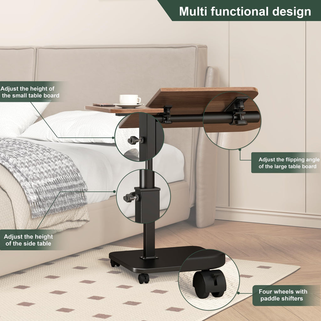 Adjustable Height C Shaped End Table with Wheels,360°Swivel Side Table, Top Tilting Laptop Stand TV Table for Sofa/Bed - image 4