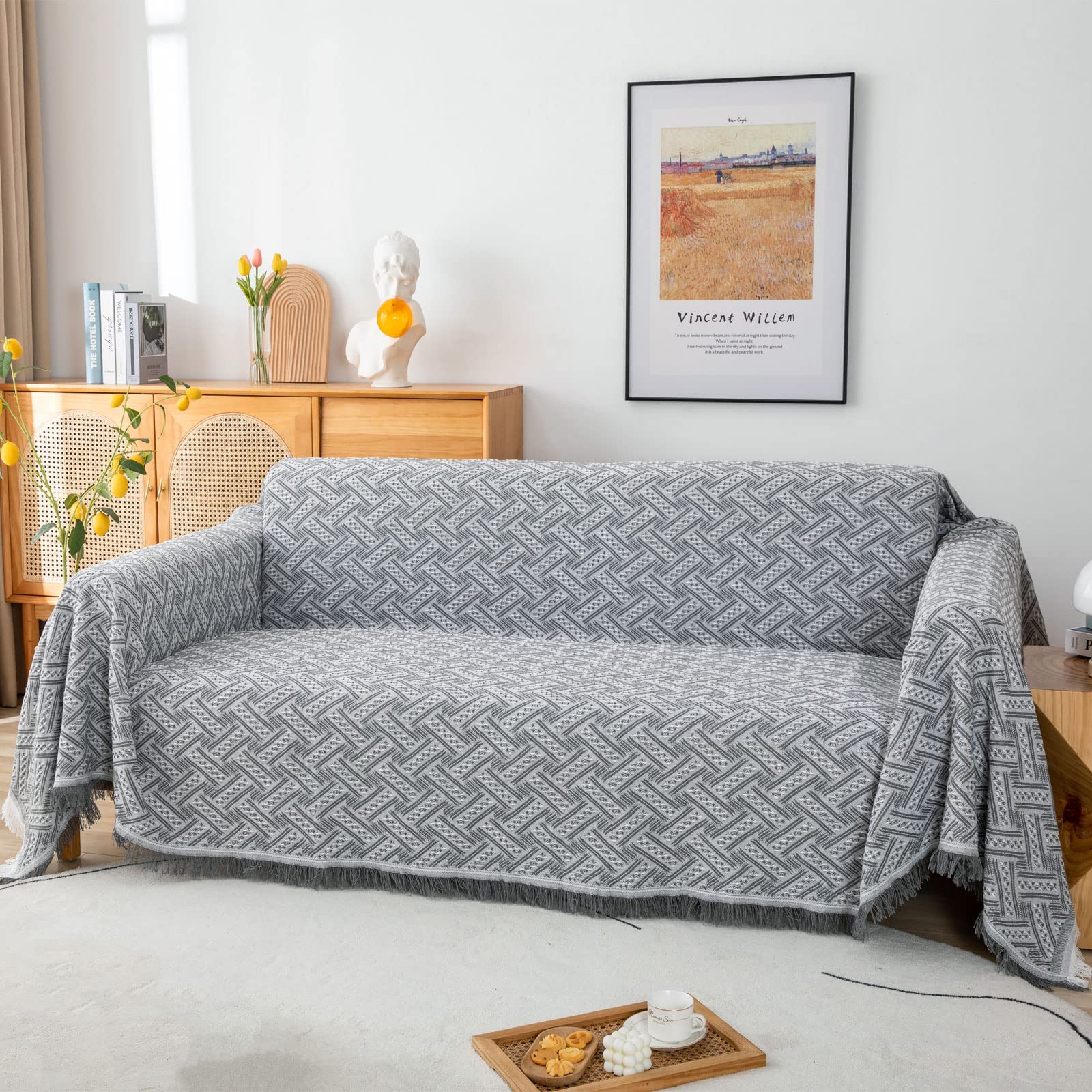 LHGOGO Large 3 Seater Sofa Throw | Jacquard Cotton Blend Bedspread