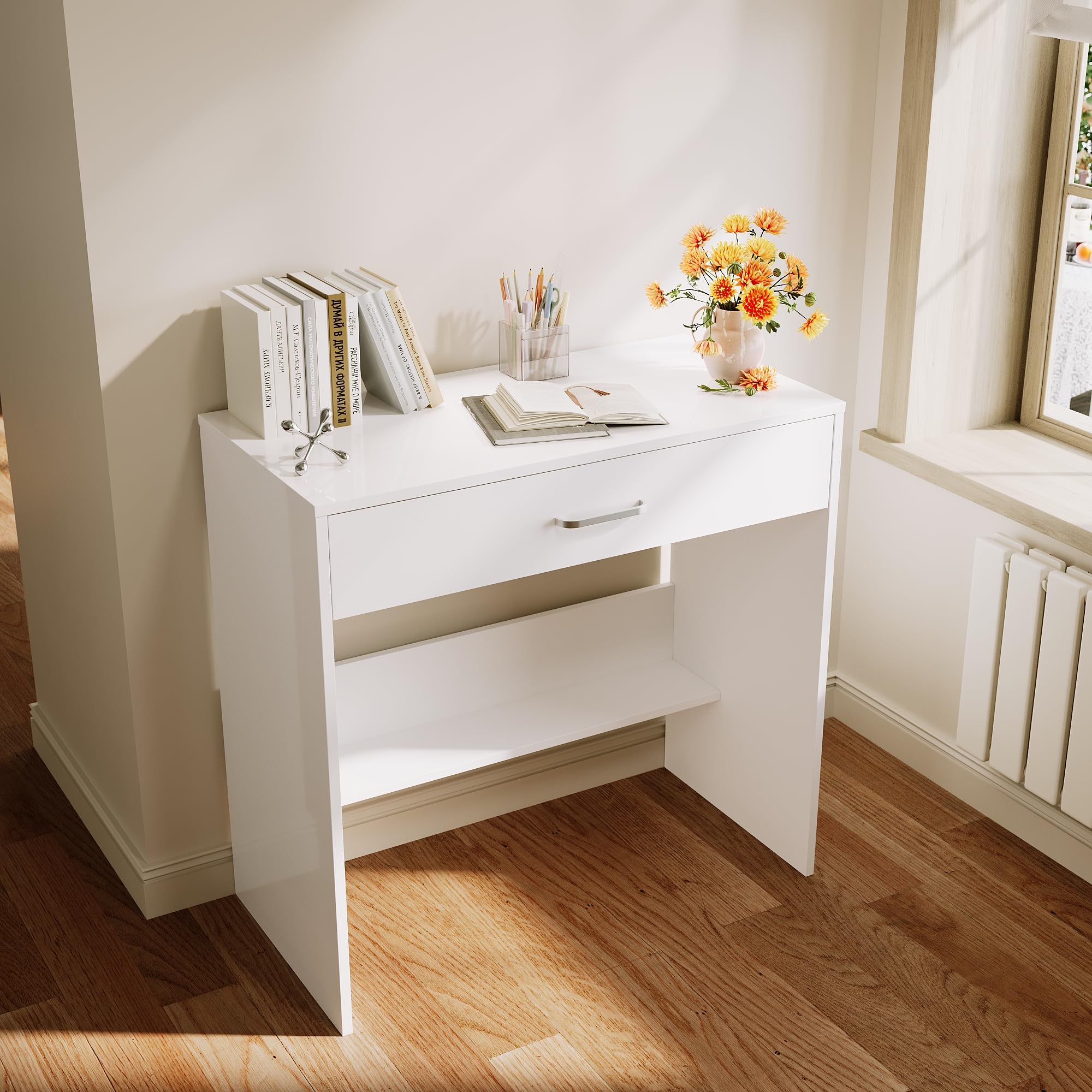ELEGANT Modern Makeup Vanity Table with 6-Grid Drawer - 80cm Wide
