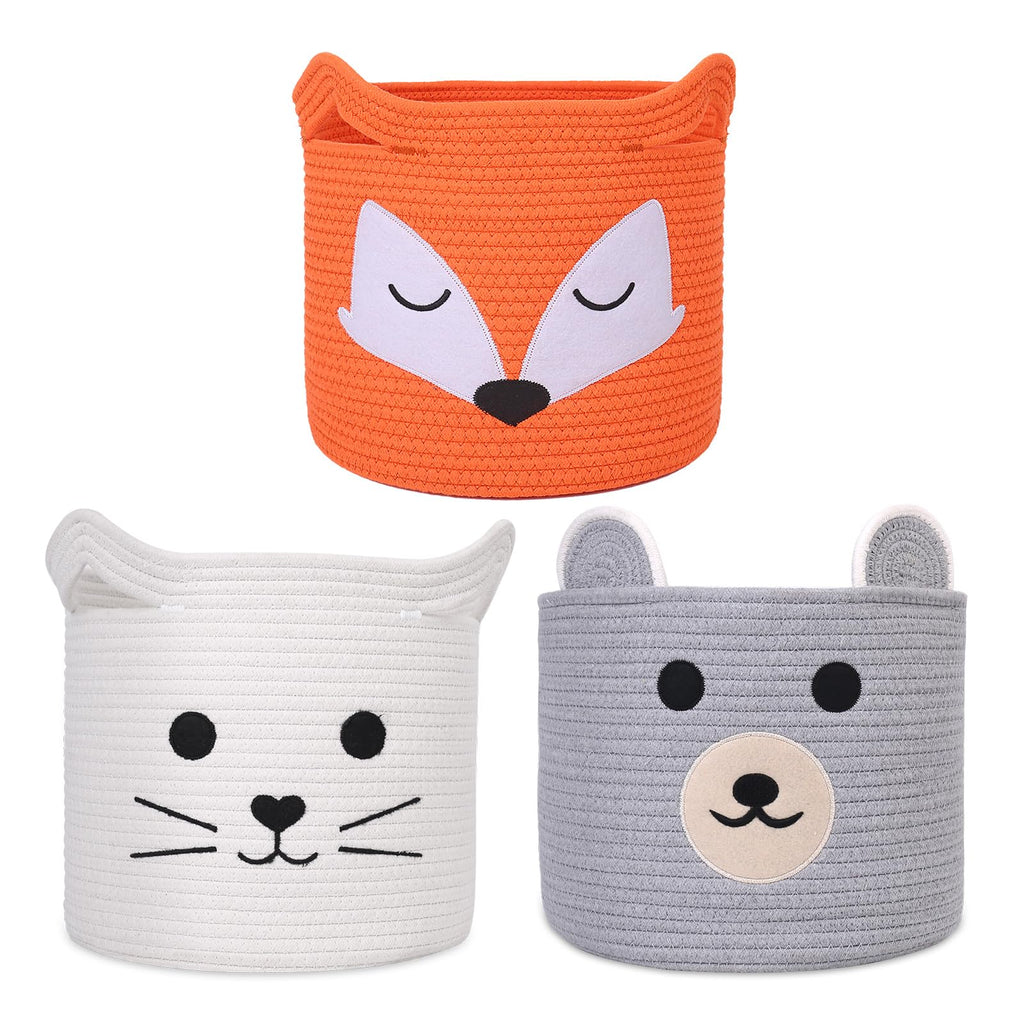 ACOHSY Cotton Rope Storage Baskets – Set of 3 Animal Kallax Toy Boxes