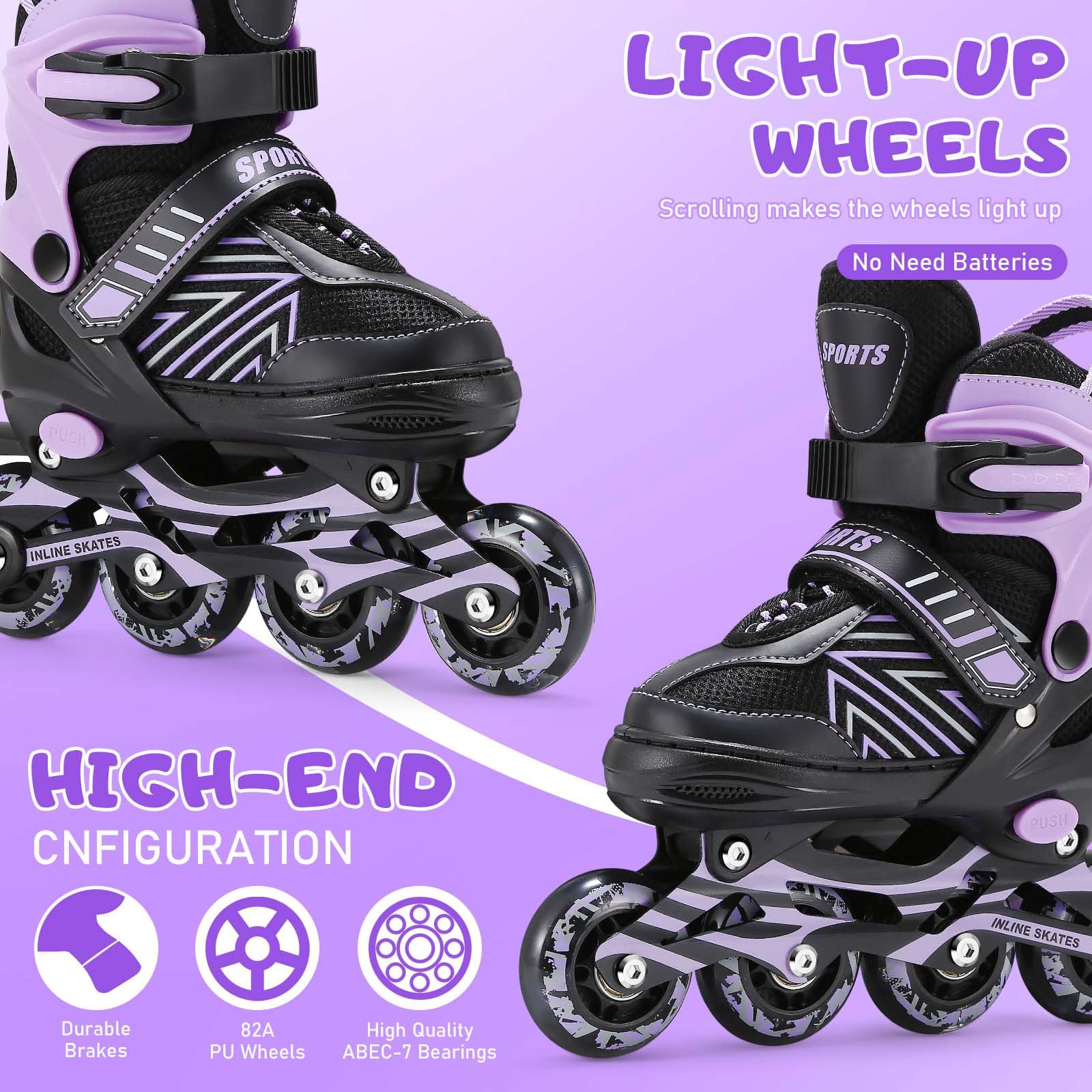 Jolof Store Kids Inline Skates | Adjustable Roller Skates with Light Up Wheels