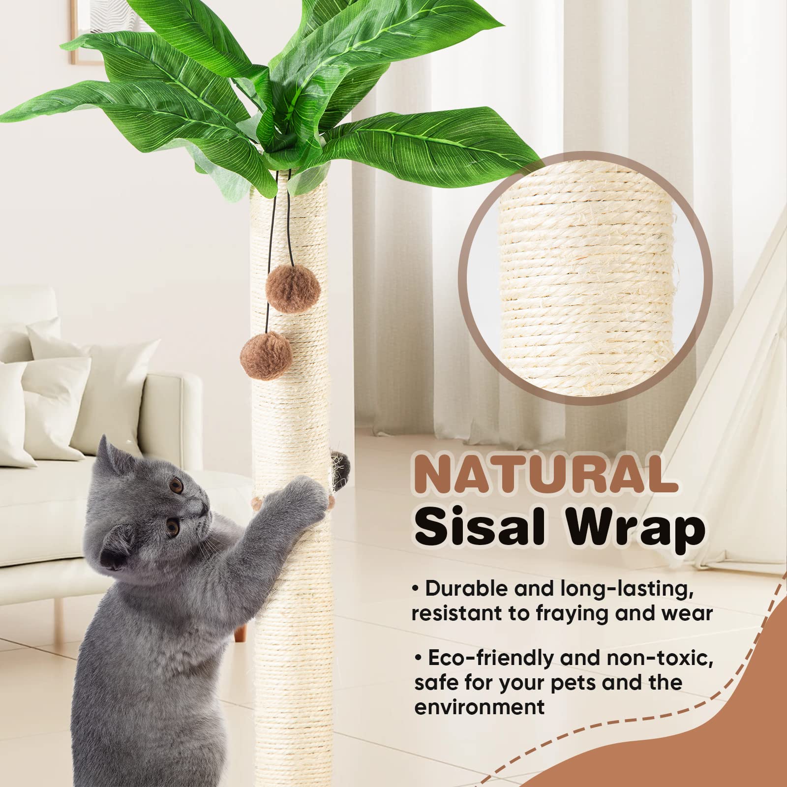 80cm Cat Scratching Post - Sisal Palm Tree for Indoor Cats