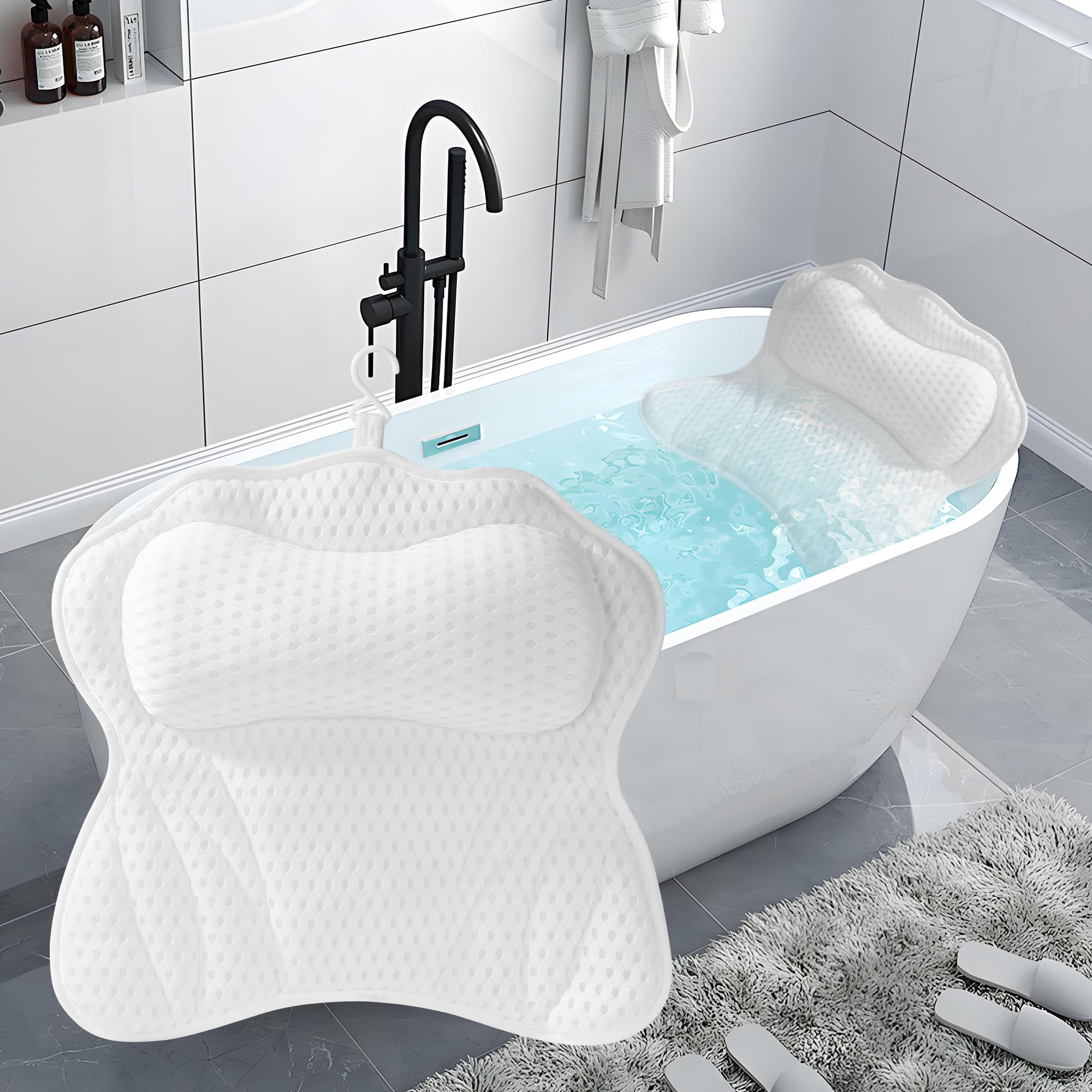 Jolof Store Bath Pillow | 4D Air Mesh Neck & Back Support with 6 Suction Cups
