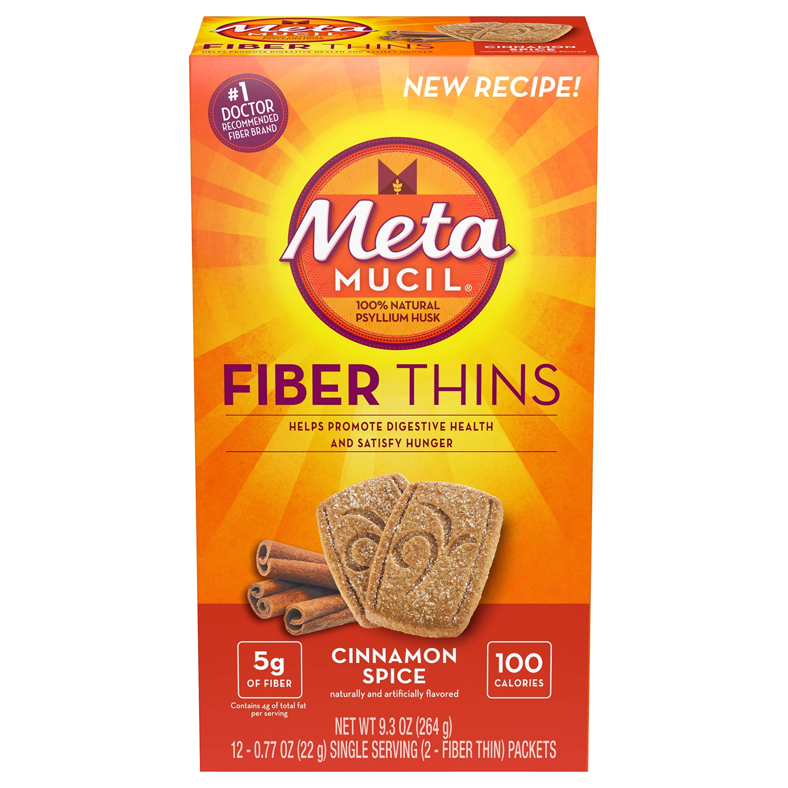 Metamucil MultiGrain Fiber Wafers – Cinnamon Spice Digestive Snack, 12ct
