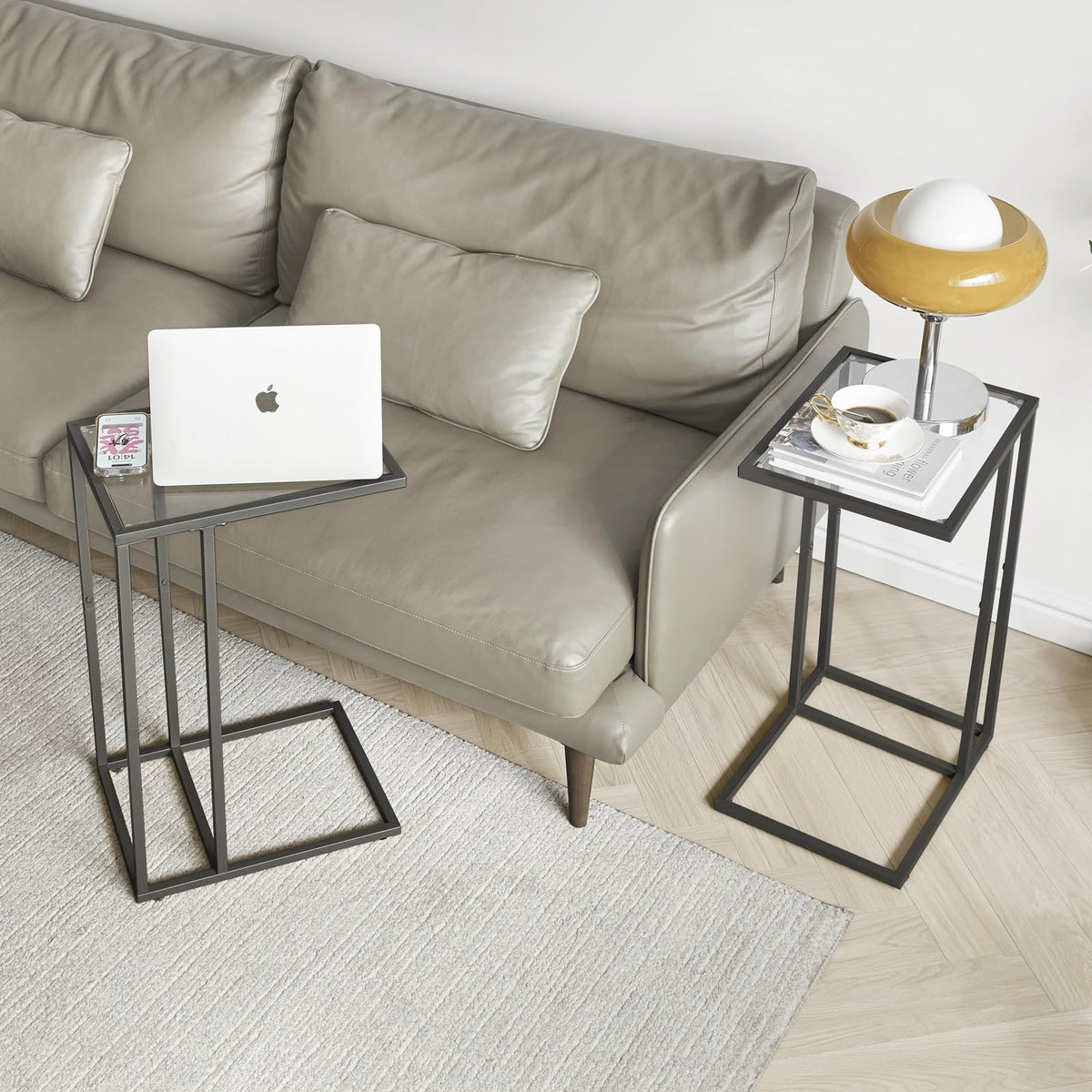 YMYNY C Shaped End Table, Tempered Glass Snack Side Table for Small Space with Metal Frame, Narrow Couch Table, for Living Room, Bedroom - image 5