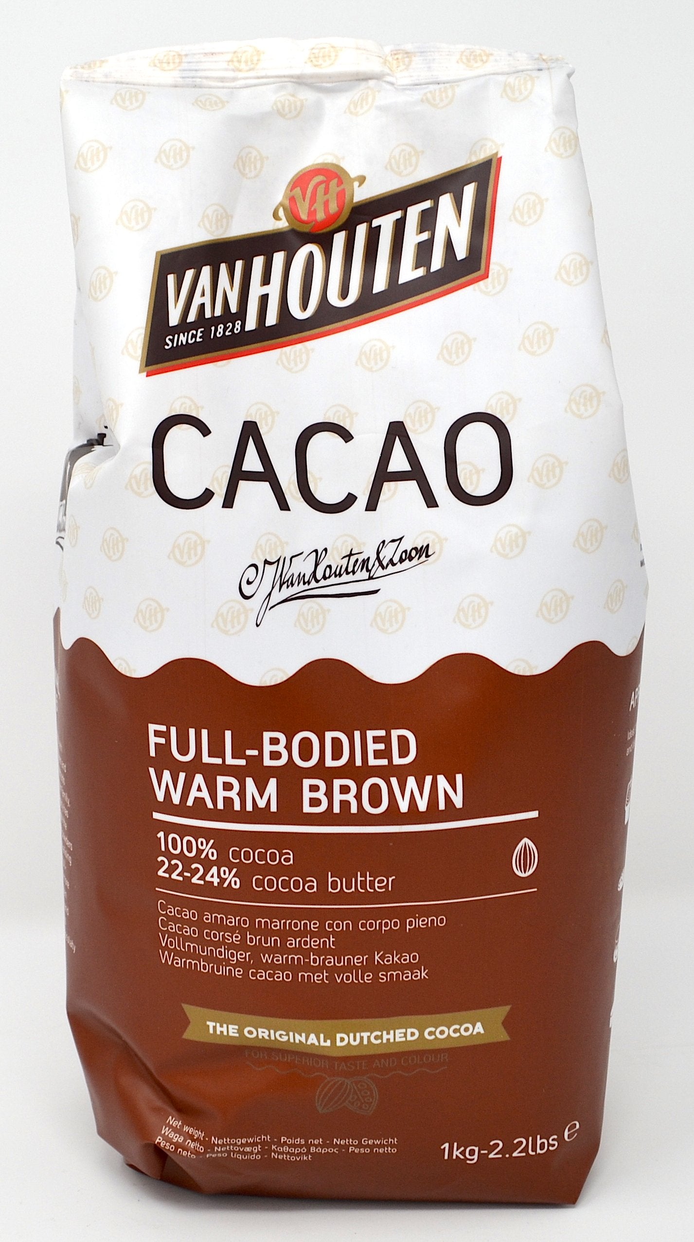 Van Houten Full-Bodied Warm Brown Cocoa Powder - 22-24% Fat, 1kg