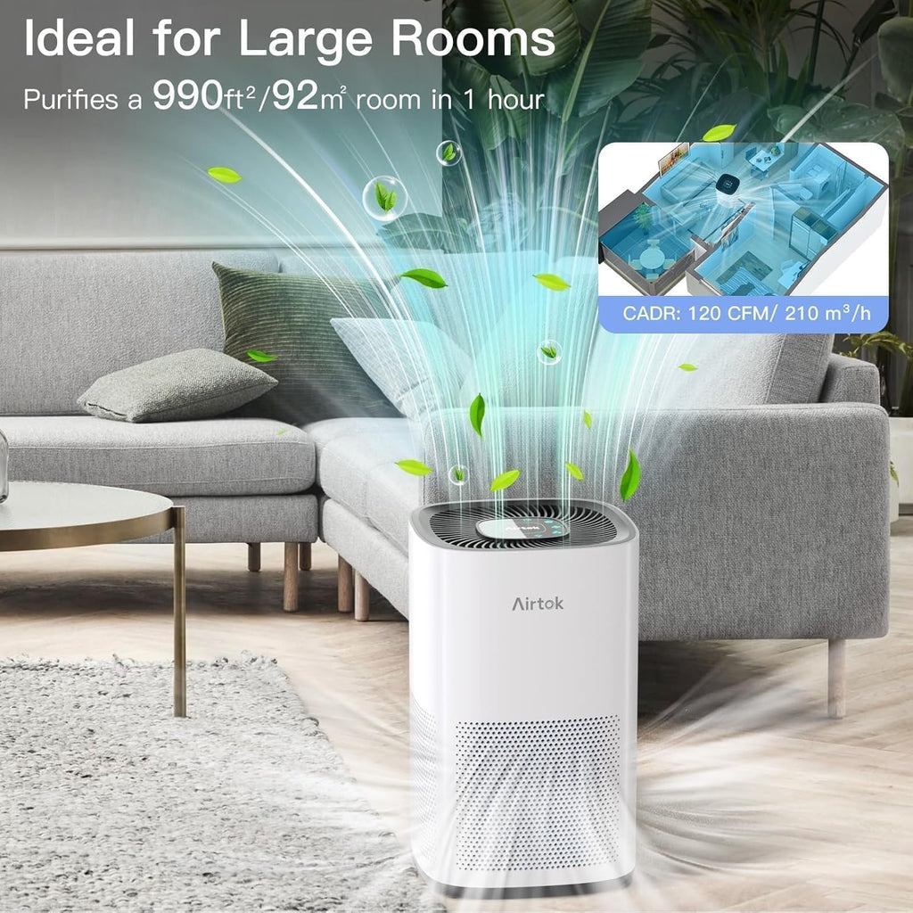 AIRTOK H13 HEPA Air Purifier for Home Pets – Covers Up to 1190 Sq Ft