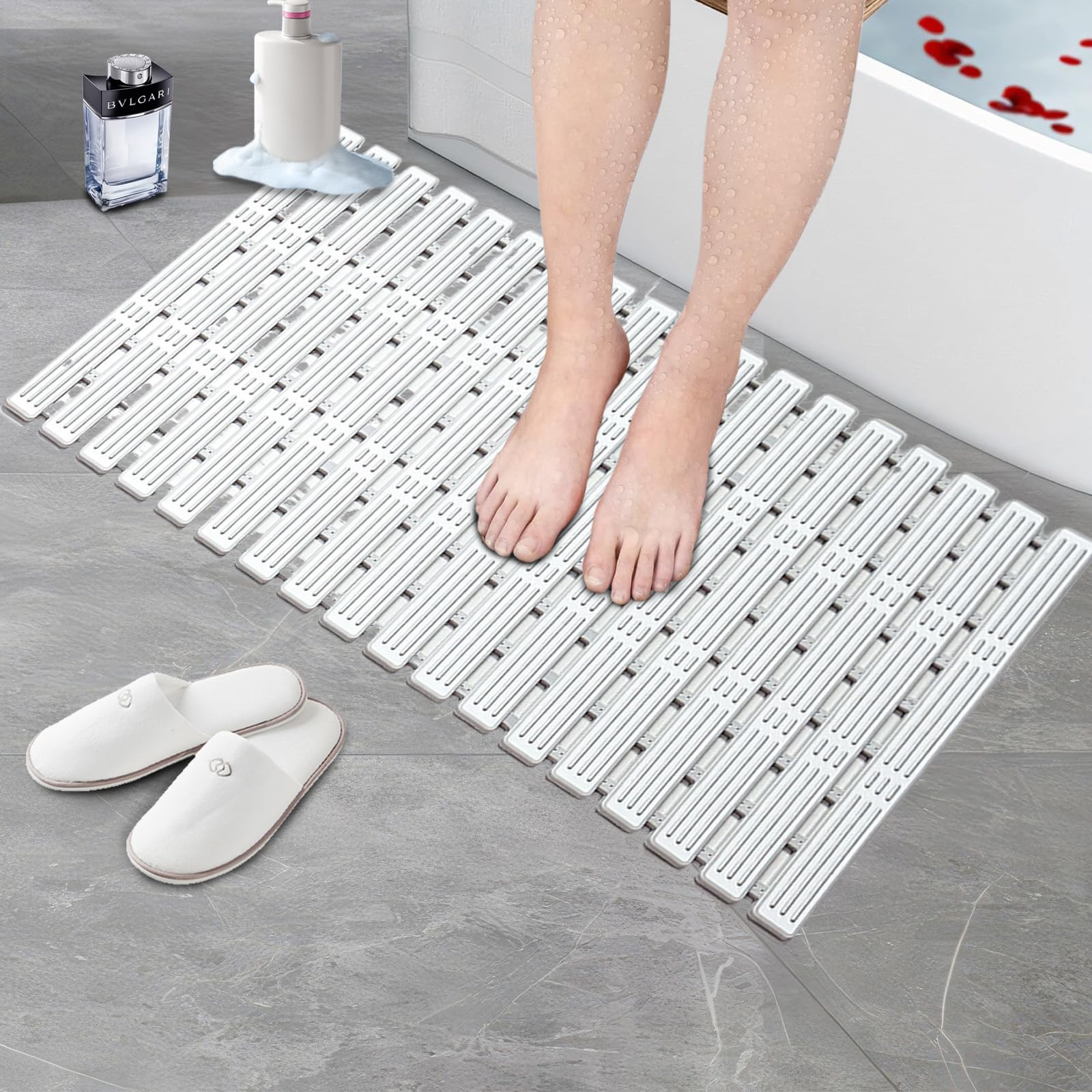 Jolof Store Non-Slip Shower Mat – 90x40cm Extra Long Rubber Bath Mat