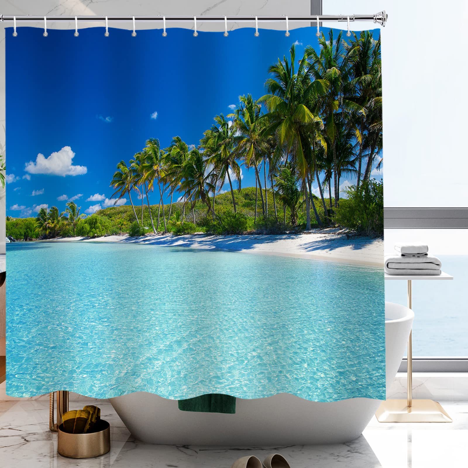 YISURE Beach Ocean Shower Curtain – Waterproof Fabric with Weighted Hem