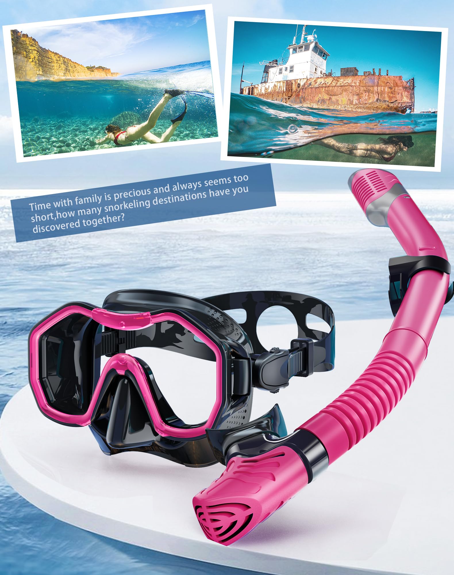 Lealinga 2-Pack Snorkel Set | Anti-Fog Panoramic Mask & Dry Top Snorkel