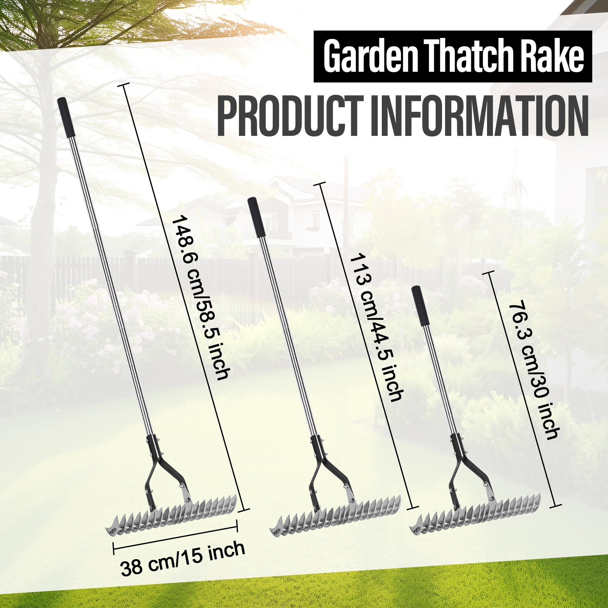 YEELOR Thatch Rake – 15 Inch Double-Sided Carbon Steel Garden Tool