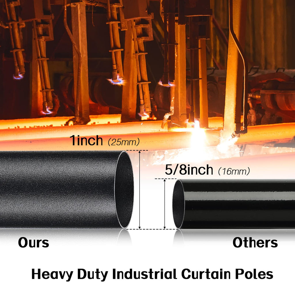 Harrms Industrial Double Curtain Pole | Matte Black Metal Rod | 74-309cm