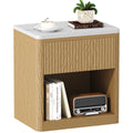 Yusong Wood Fluted Nightstand | 22" Faux Marble Top Bedside Table
