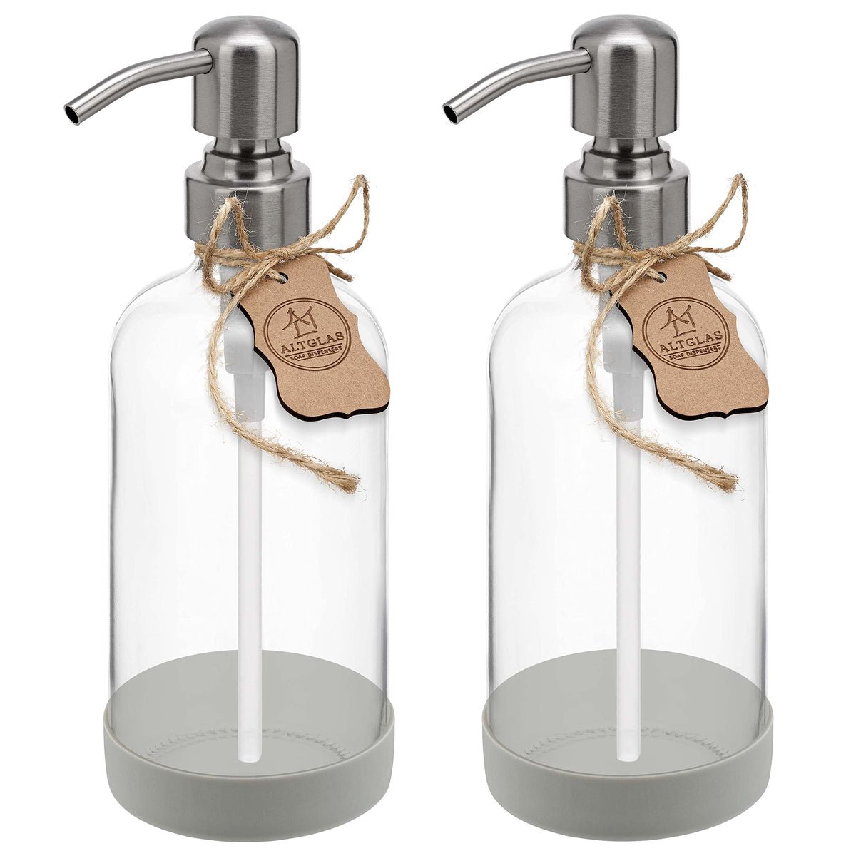 ALTGLAS 2 Pcs Refillable Clear Glass Soap Dispenser 'Sarajevo' 500ml - image 1