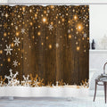 ABAKUHAUS Christmas Shower Curtain – Rustic Wooden Snowflakes Fabric
