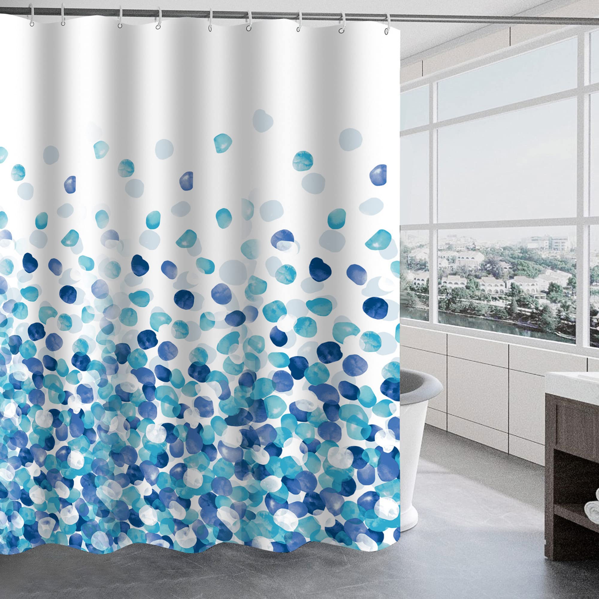 TRUSTLIFE Waterproof Polyester Shower Curtain – Weighted Hem, Blue, 180x200cm