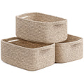 TIMEYARD 3 Pack Small Woven Rope Shelf Basket Storage Basket White Brown