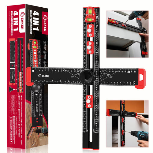 Saker 4-in-1 Drilling Positioning Ruler | 13.78in T Square Cabinet Jig