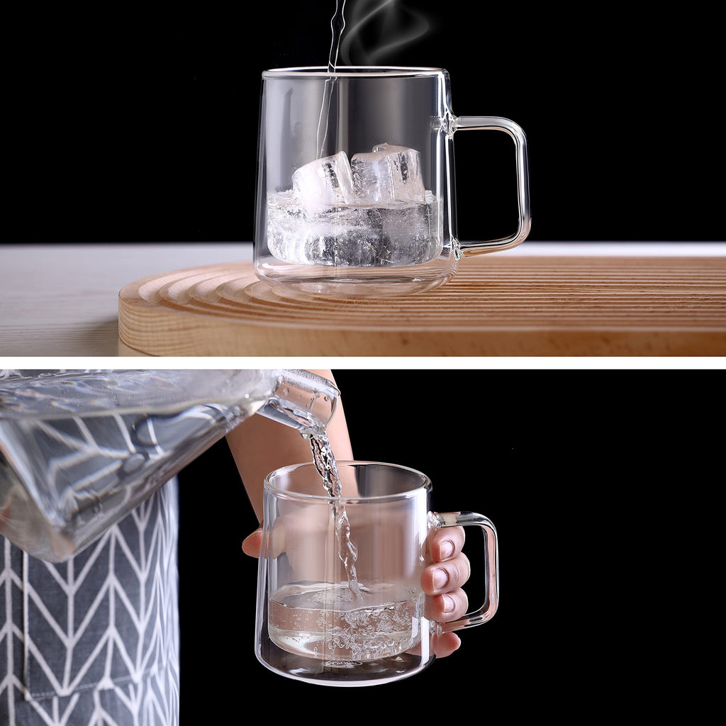 CNGLASS Double Wall Insulated Glass Coffee Mugs - 300ml Set of 4
