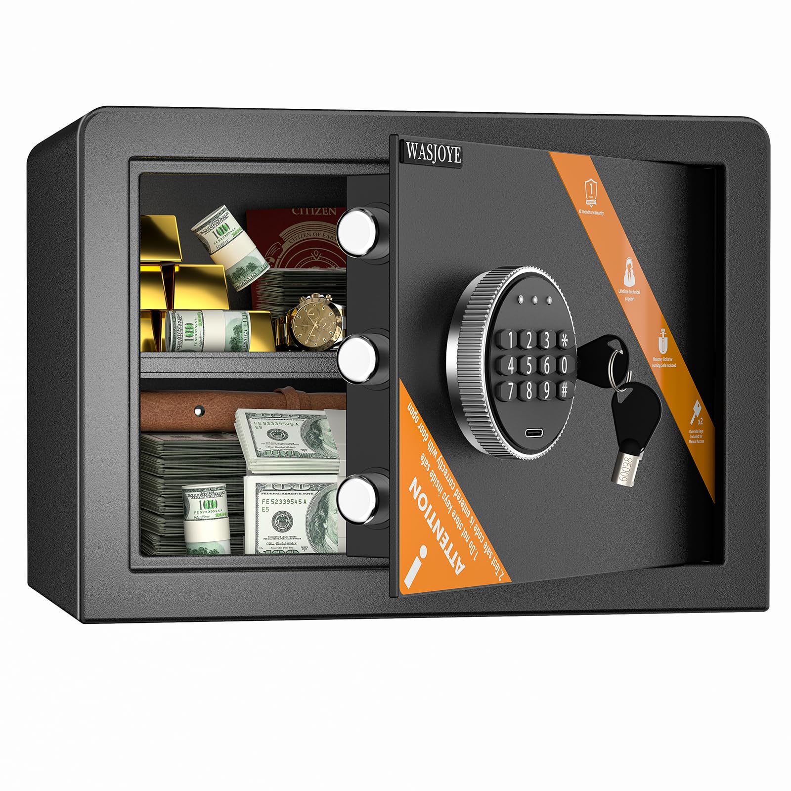 WASJOYE Digital Security Safe Box | 19L Electronic Keypad Lock for Home