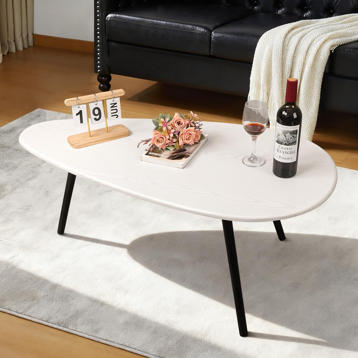 WDSHIYI Large Oval Coffee Table Espresso Wood Mid Century Modern Unique Retro Farmhouse - Contemporary Triangle Small Table for Living Room - image 1