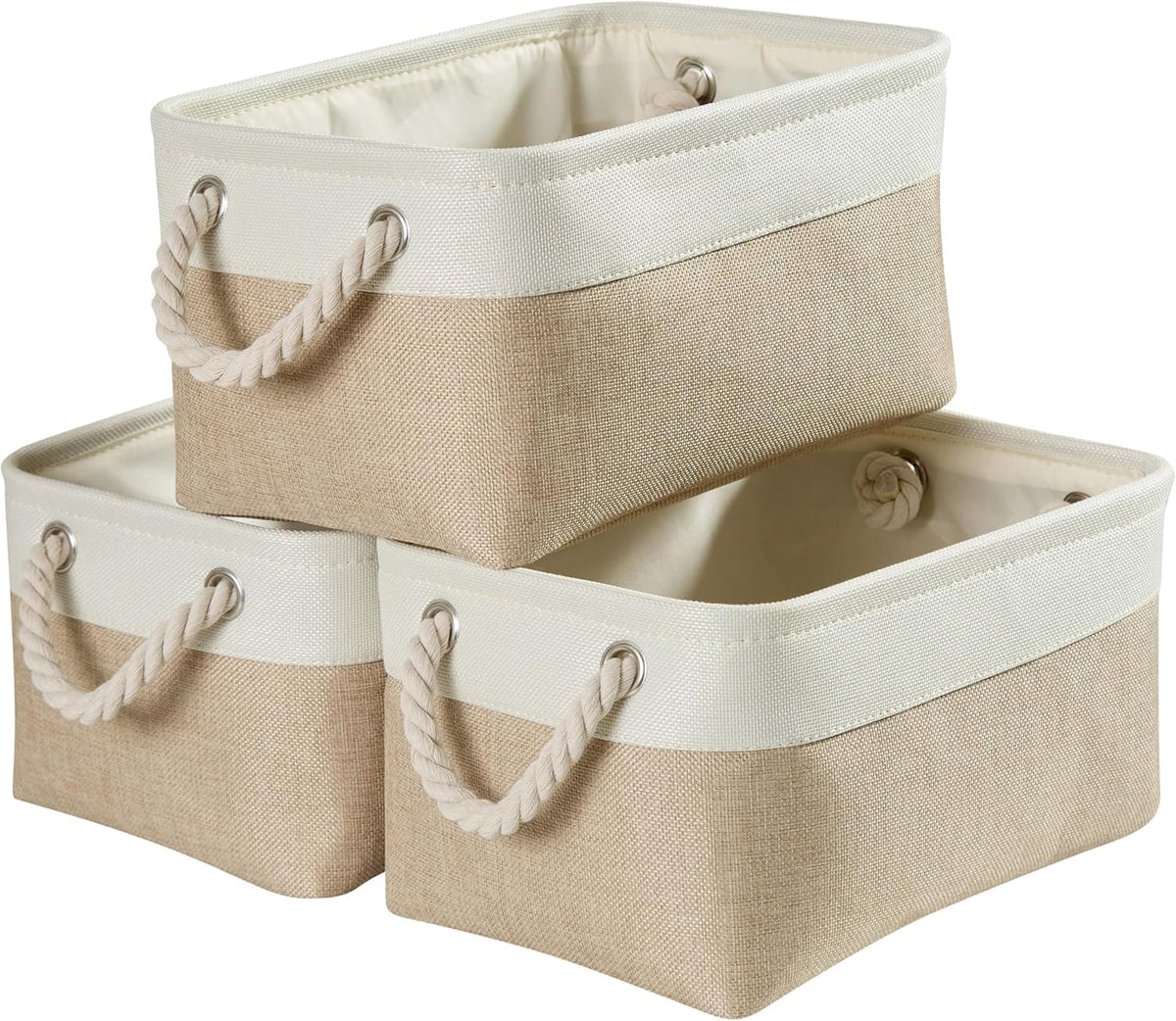 Mangata Fabric Storage Box set of 3, Foldable Fabric Storage Baskets with Handles for Cupboards, Wardrobe, Shelves, Bathroom, Clothes, Toys, Towel - image 1
