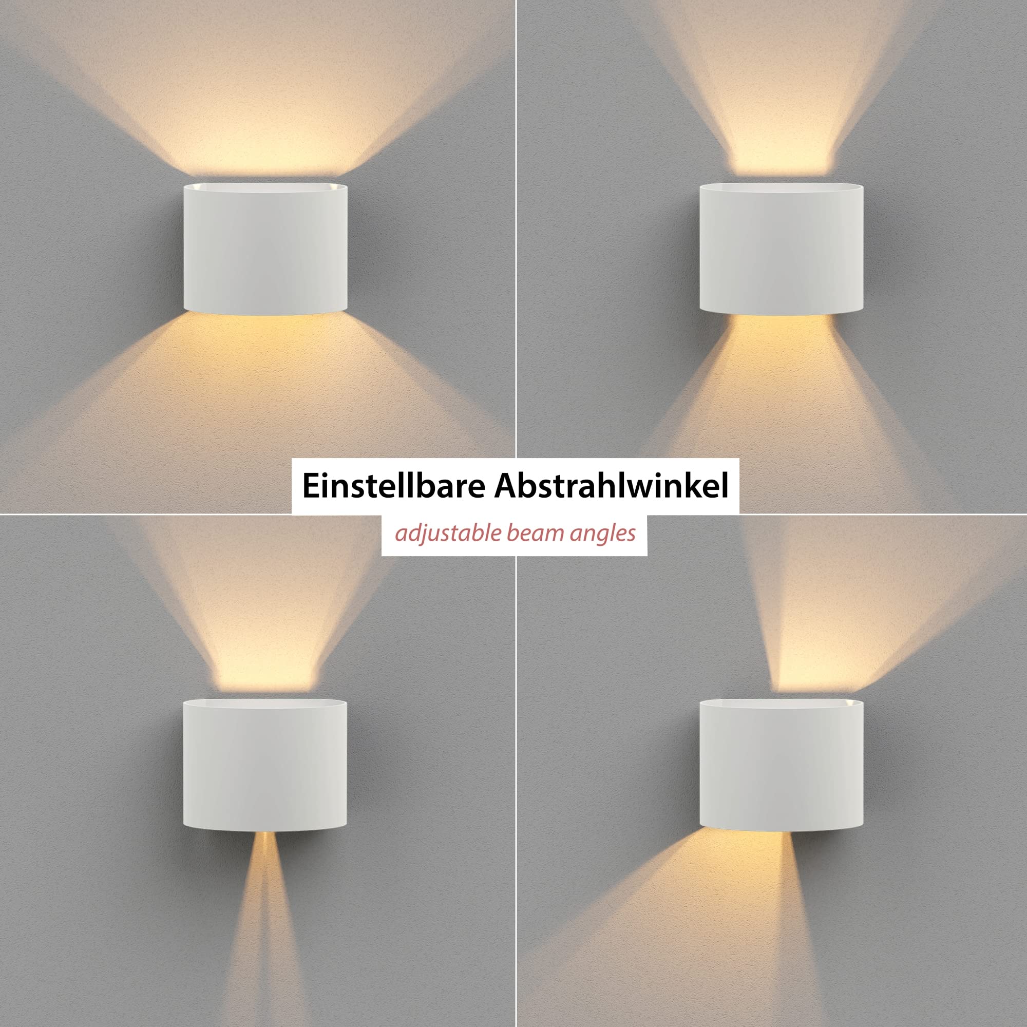 ledscom.de RUNEL Outdoor Wall Light - IP65 Up/Downlight, Matt White, 2-Pack