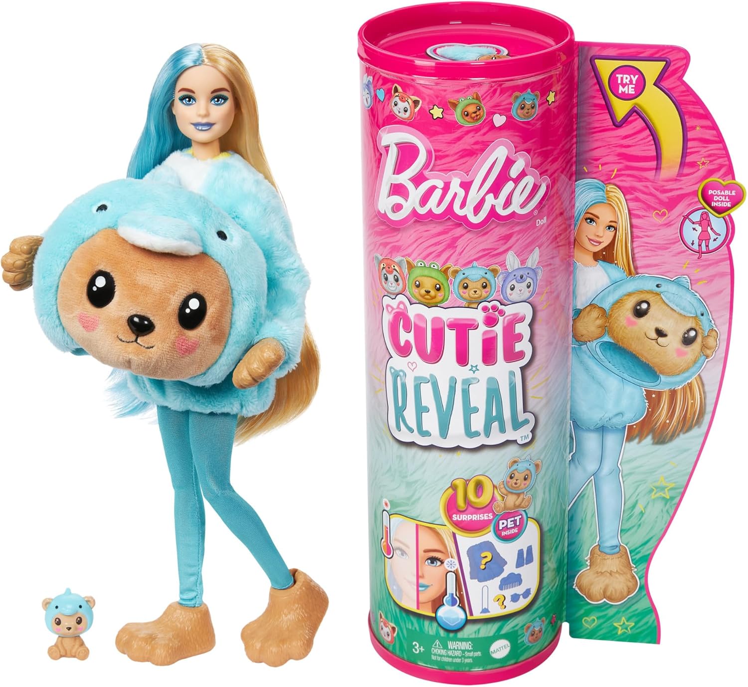 Barbie Cutie Reveal Doll - Teddy Bear in Dolphin Costume with 10 Surprises