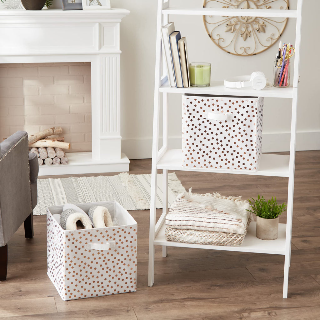 DII Non Woven Polyester Storage Bin, Polka Dot, White & Copper, Large Set of 2 - image 4